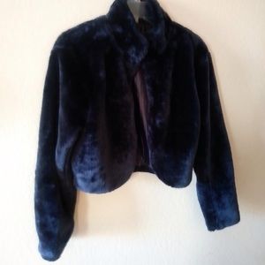 Navy Blue Long Sleeved Faux Fur Bolero Jacket